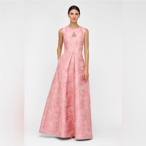 Kay Unger Pink Floral Jacquard Maxi Gown
